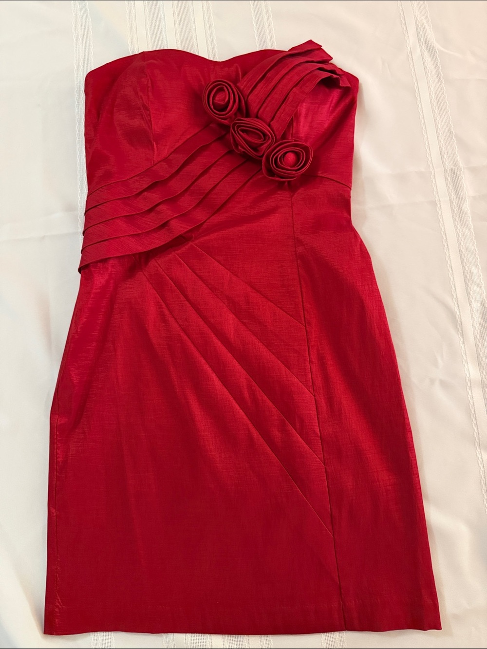 INC International Concepts Red Strapless Rosette Sheath Dress